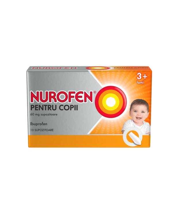 Nurofen pentru copii 3 luni+ 60 mg, 10 supozitoare
