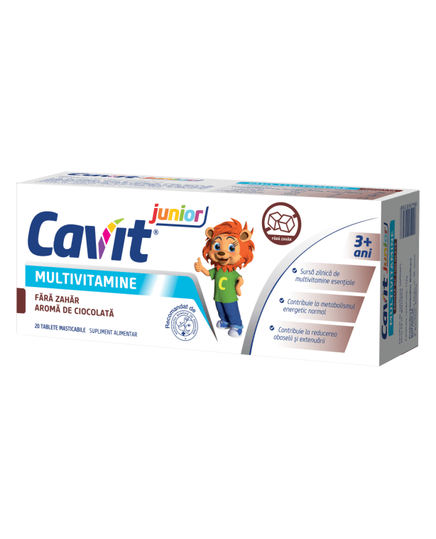 Cavit junior multivitamine Fara zahar aroma de ciocolata x 20 tablete masticabile