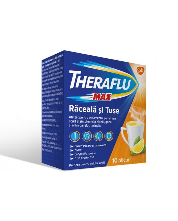 Theraflu Max raceala si tuse 1000 mg/12,2 mg/200 mg x 10 plicuri