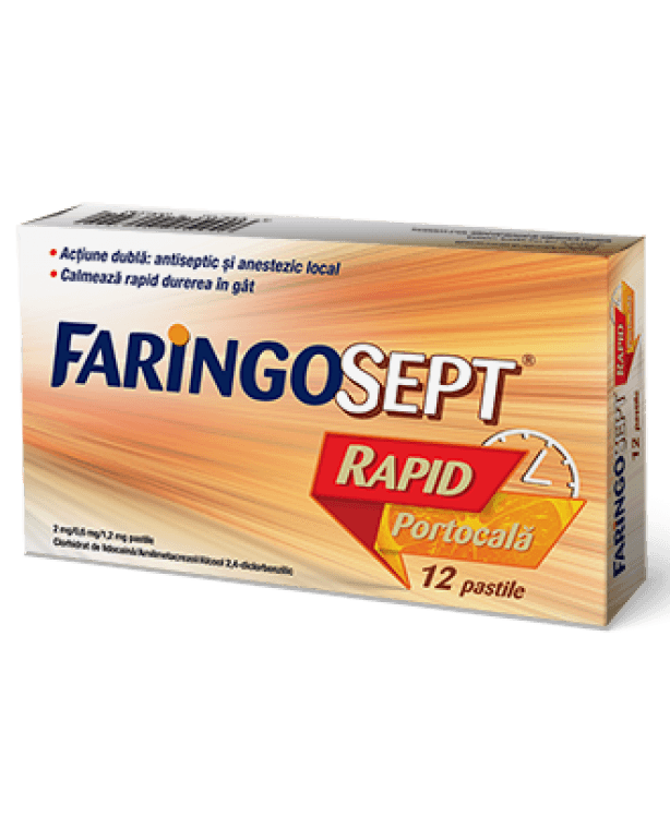 Faringosept Rapid Portocala 2 mg/0,6 mg/1,2 mg x 12 pastile