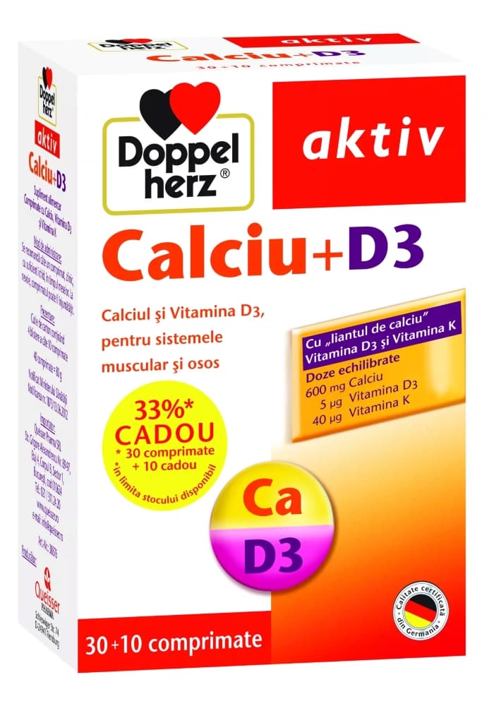 Calciu 600mg+Vit. D3 30+10 comprimate Doppelherz