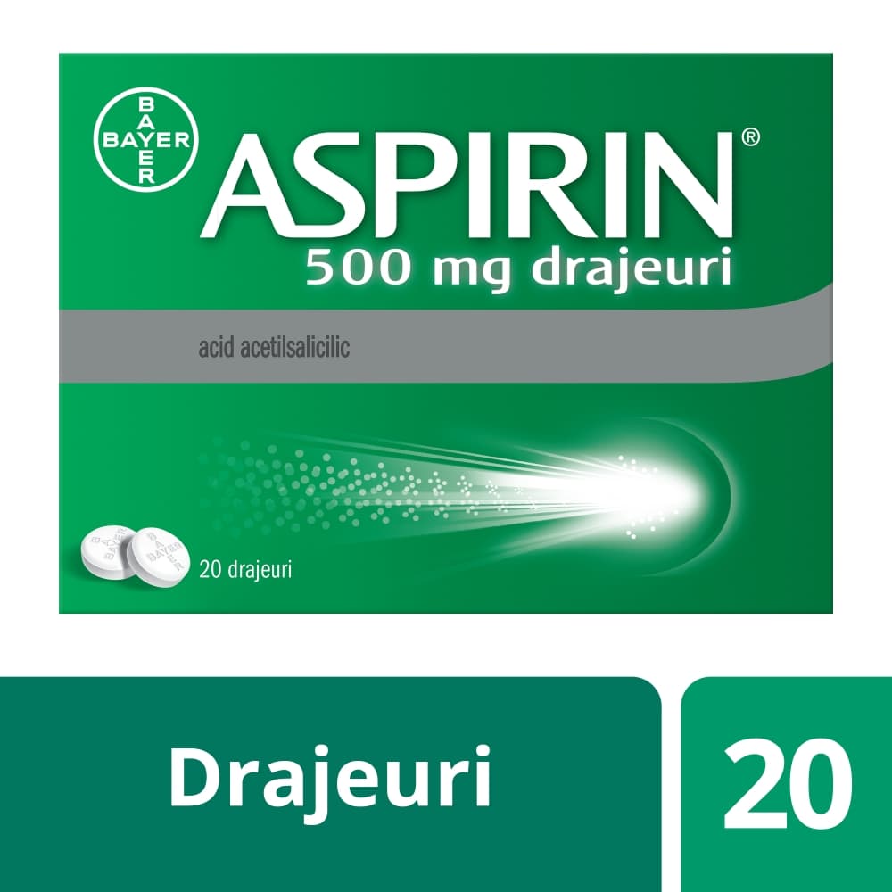 Aspirin, 500 mg, 20 drajeuri, Bayer