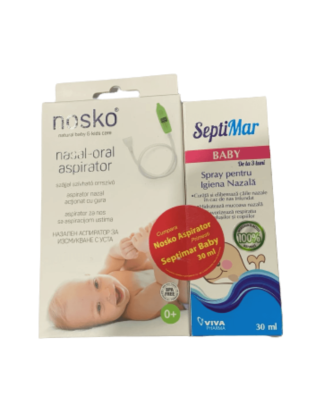 Aspirator Nazal Nosko (actionat cu gura) + Septimar Baby Izotonic 30ml