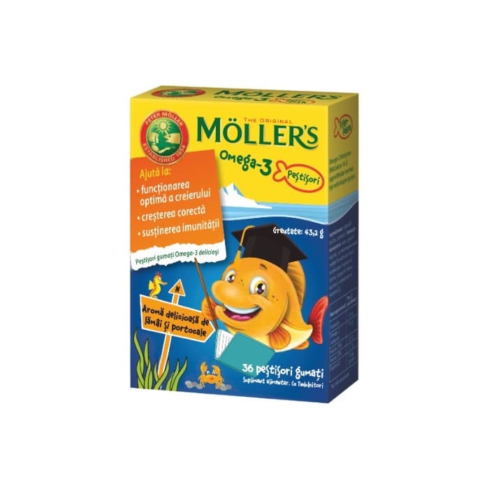 Moller's Omega-3 Gummy Fish, 36 jeleuri, aromă lămâie & portocale