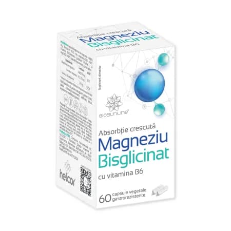 Magneziu Bisglicinat cu vitamina B6, 60 capsule,Helcor